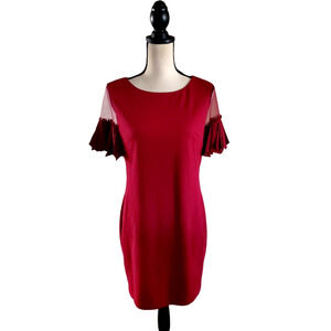 Ina [i:na] Burgundy Red Classy Sheath Dress Sheer Short Sleeves Sz L NWT